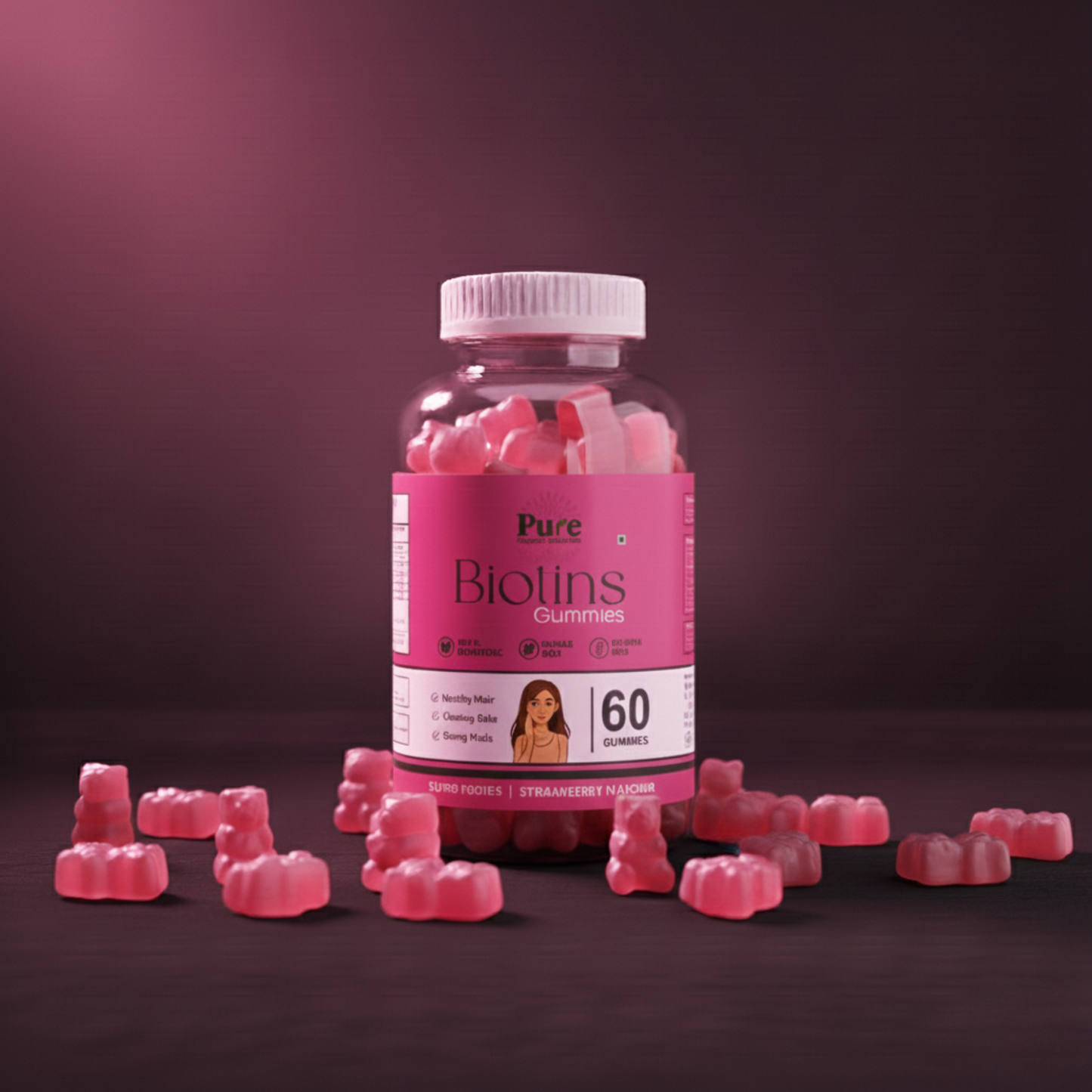 Pure Organics Australia Biotin Gummies | 60 Gummies | Hair, Skin & Nail Support