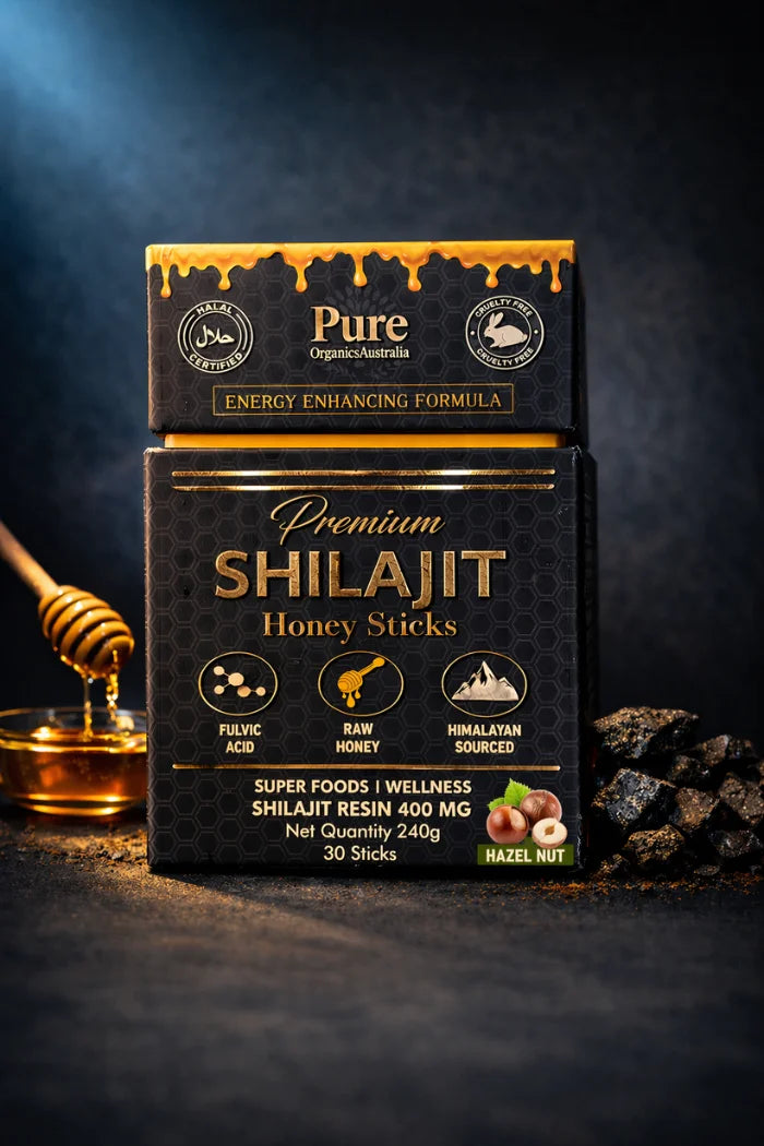 Pure Organics Australia Premium Shilajit Honey Sticks – Coffee Flavor – 30 Sticks | 240g | Energy & Immunity Boost