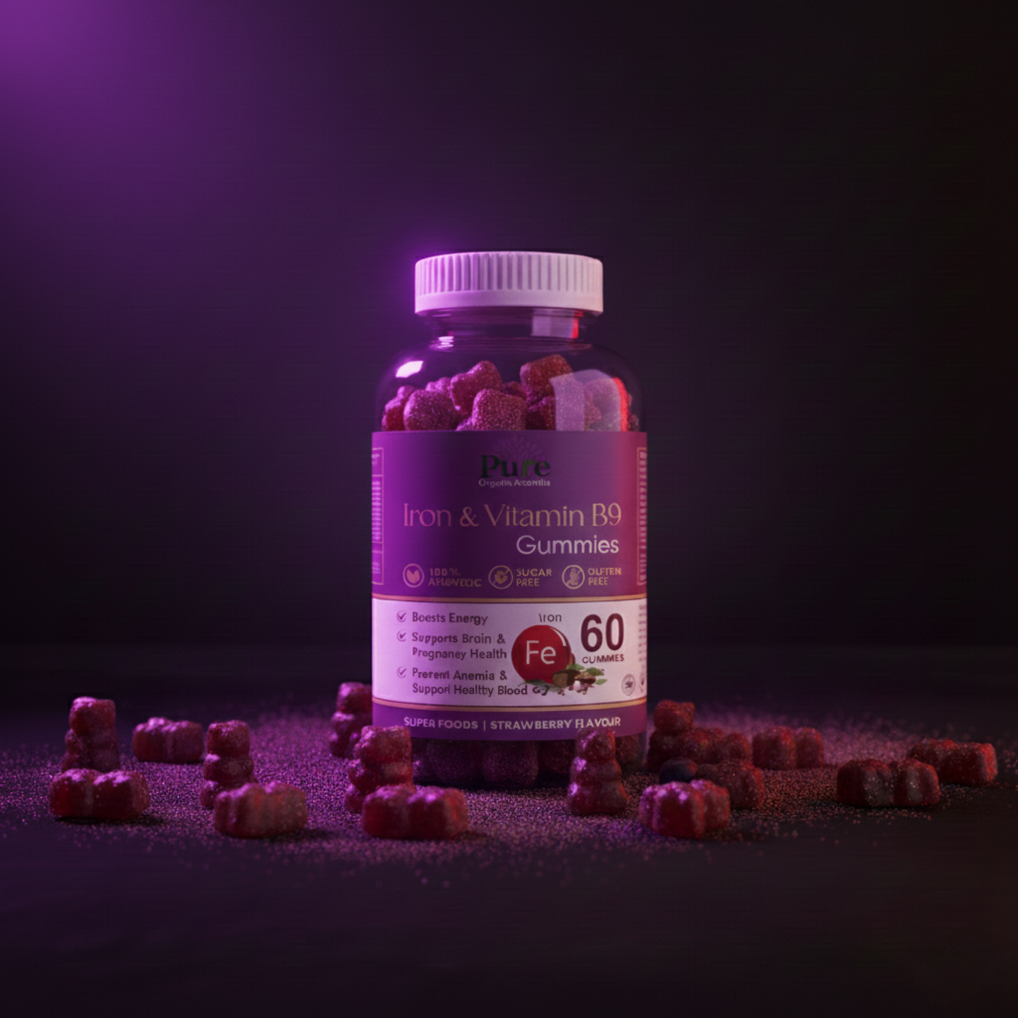 Pure Organics Australia Iron & Vitamin B9 Gummies | 60 Gummies | Energy & Blood Health Support