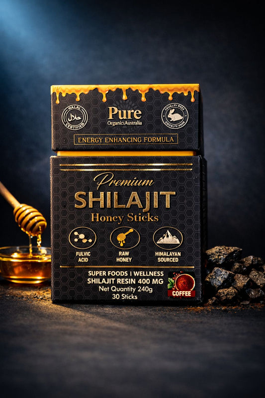 Pure Organics Australia Premium Shilajit Honey Sticks – Coffee Flavor – 30 Sticks | 240g | Energy & Immunity Boost